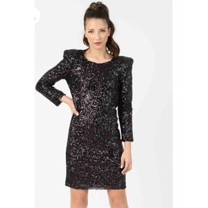 LUCCA COUTURE Black Sequin Long-Sleeve Party Dress M